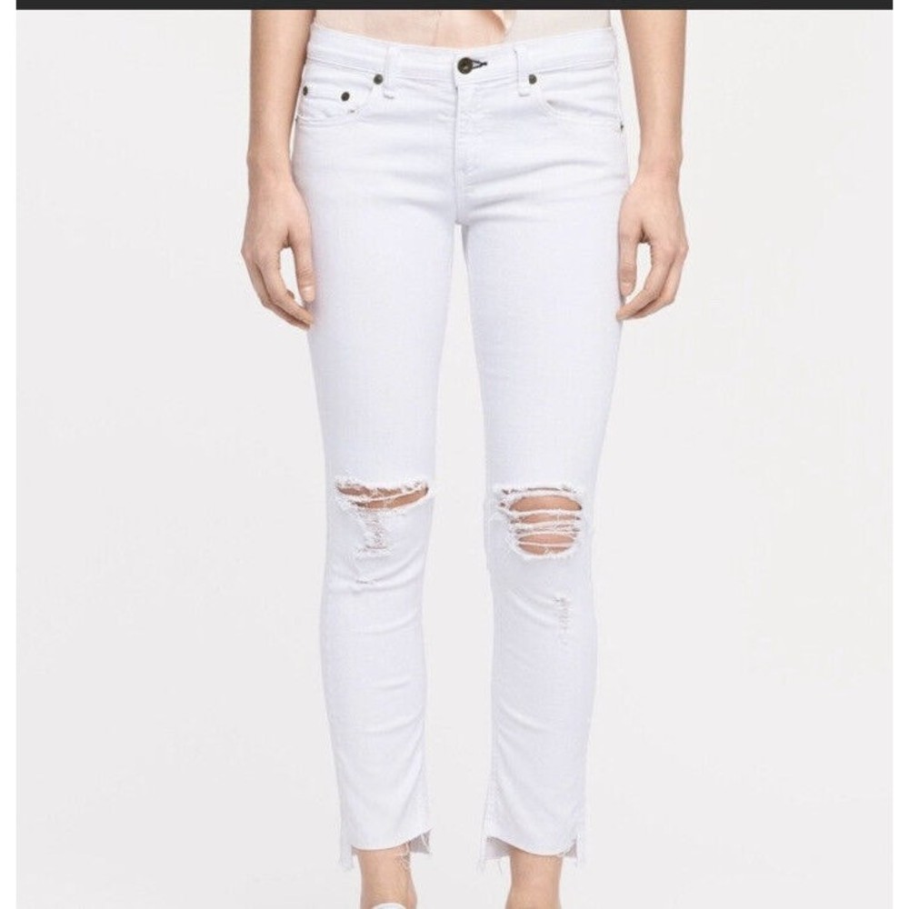 Rag & Bone Women's Dre Distressed Crop Step Hem Boyfriend Cut Jeans 26 White